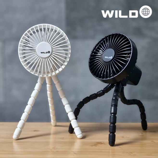 와일도 자동회전 유모차 선풍기 자바라 미니 책상 사무실 문어발 무선 탁상용, 상세페이지 참조, 와일도 문어발 선풍기 블랙