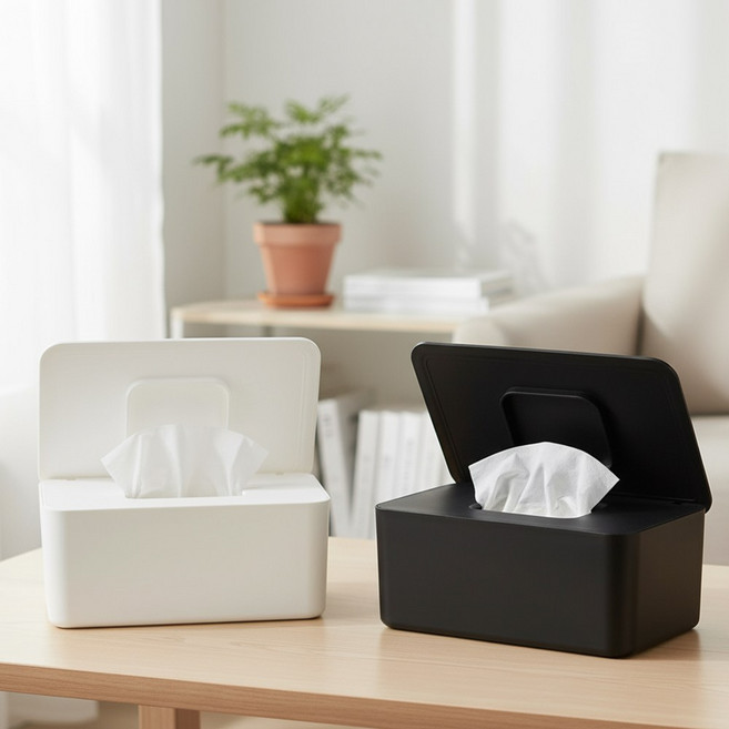 리얼실링 마르지 않는 스프링 물티슈 케이스, 2개, 화이트 앤 블랙