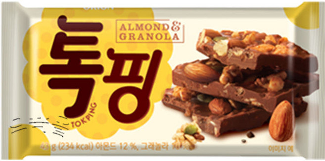 오리온 톡핑 아몬드 앤 그래놀라 초콜릿, 43g, 2개