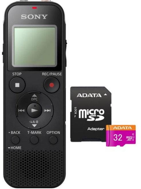 소니 ICDPX470 스테레오 디지털 보이스 레코더 내장 USB 16GB 클래스 10 마이크로 SDHC 카드 번들 2개 세트, ICD-PX470