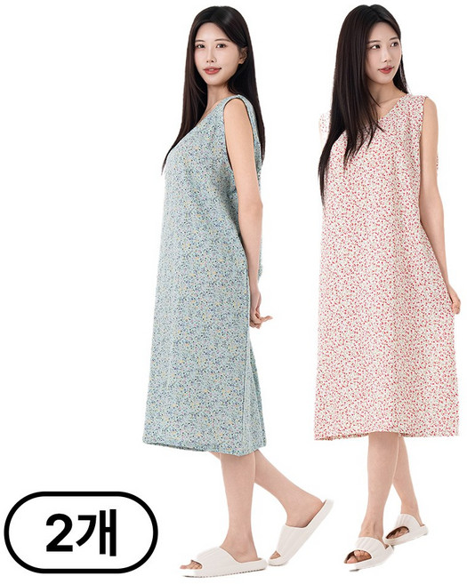 시크나인 아사면 나시 원피스 잠옷 플라워 민소매 홈웨어 빅사이즈