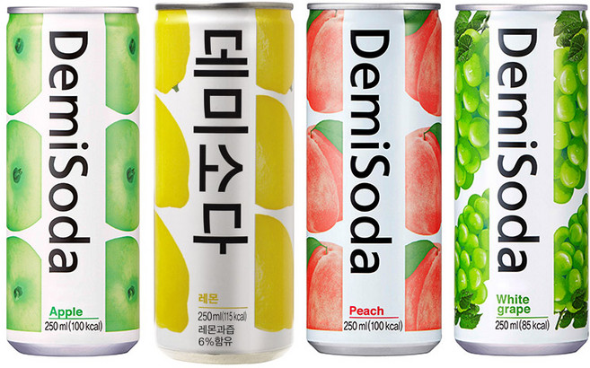 데미소다, 30개, 250ml, 애플12+청포도6+복숭아6+레몬6