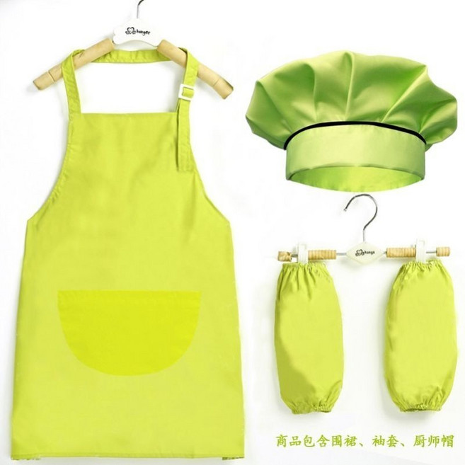 兒童廚房圍裙帽子廚師服烘焙套裝繪畫護衣 小兔橘色套裝, 防水綠色套裝,S碼 推薦身高1米以下