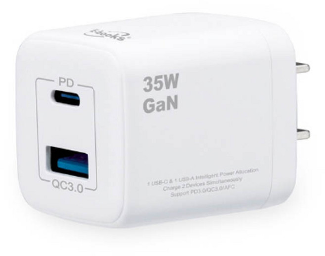 E-BOOKS B75 35W 氮化鎵 GaN PD QC3.0快速充電器 雙孔輸出 六大保護功能, White, 1個