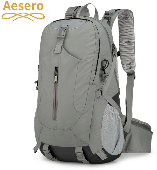 Aesero 초경량 휴대용 아웃도어 방수 내마모성 쌍 어깨 등산백 레인커버 포함, 그레이