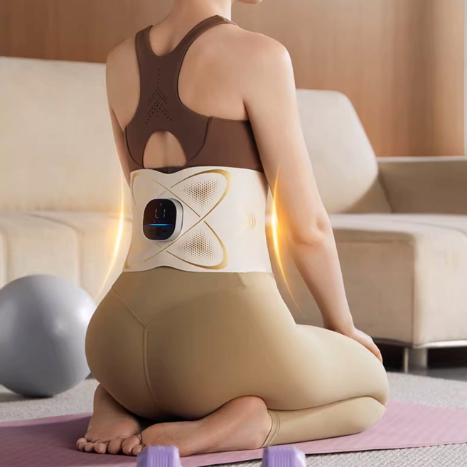GURAN 복부 허리 온열찜질기 EMS 저주파 마사지기 뱃살 슬림 벨트, 베이지, HL-Y003