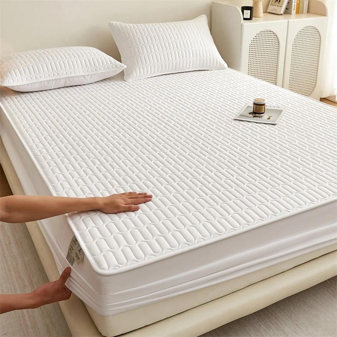 면 퀼트 매트리스 보호 커버 초부드러운 패드 싱글 더블 퀸 킹 침대용, 1개, 2. 하얀색 / L. 200x200x30cm