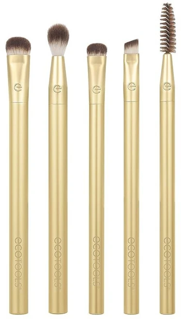 에코툴 귀금속 페이스 블렌드 & 조각 세트 파운데이션용 메이크업 브러시 컨실러 및 파우더 스펀지 재활용 알루미늄 크롬 크루얼티 프리 4피스 세트, 3 Gold Brightening Eye, 5 Piec, 1개 - 쿠팡