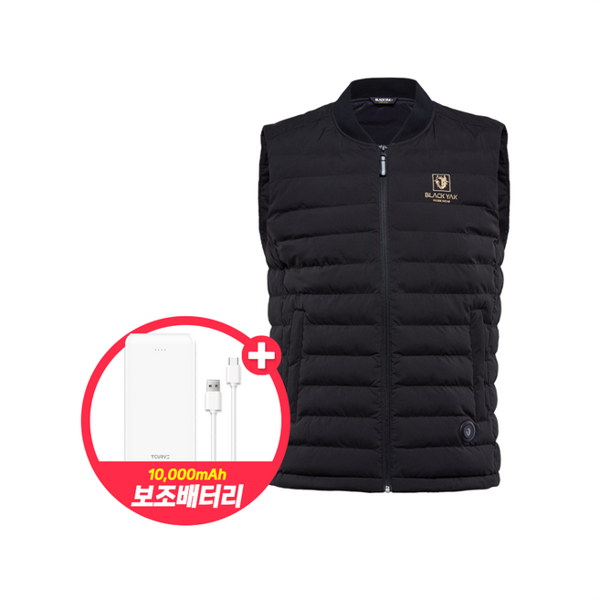 블랙야크 겨울용 발열조끼 보조배터리 포함! 3단온도조절 세련된로고, 1개, 검정