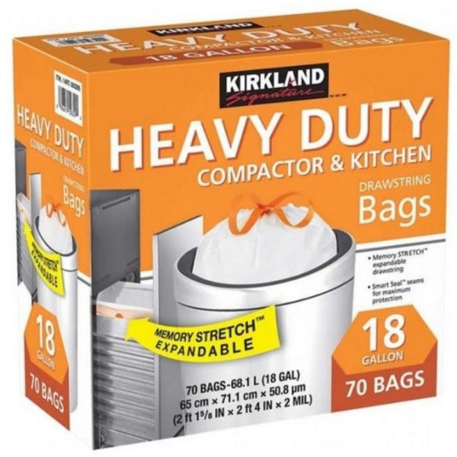 Kirkland 18Gallon Compactor&Kitchen TrashBag 커클랜드 컴팩터 주방 쓰레기봉투 68L 70개입, 1개