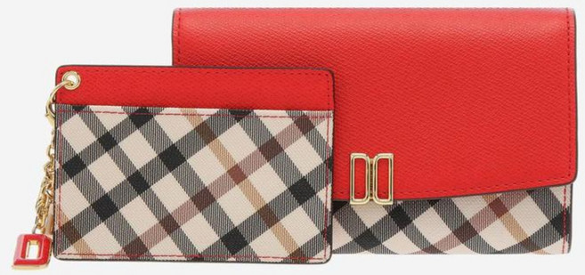 닥스 레드 체크배색 DD로고 3단 중지갑