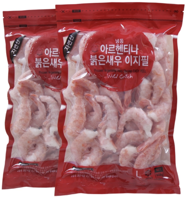손질새우 냉동 붉은새우 L 사이즈 908G x 2개 생새우 찜 감바스 버터구이 요리용, 1세트