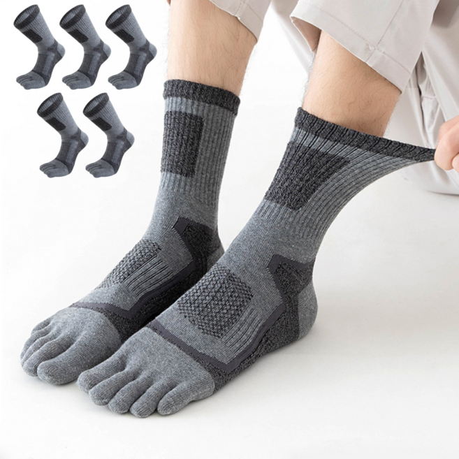 세젠드 남성 스포츠 발가락양말 두꺼운 순면 5켤레