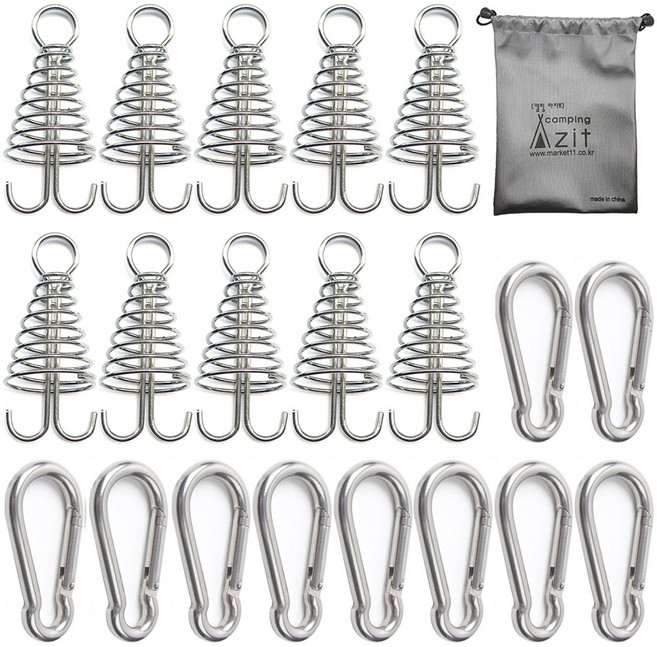 캠핑 아지트 탄소강(CARBON STEEL) 강철 비너 6호 10P + 스프링 오징어 데크팩 10P + 방수 주머니, 1개