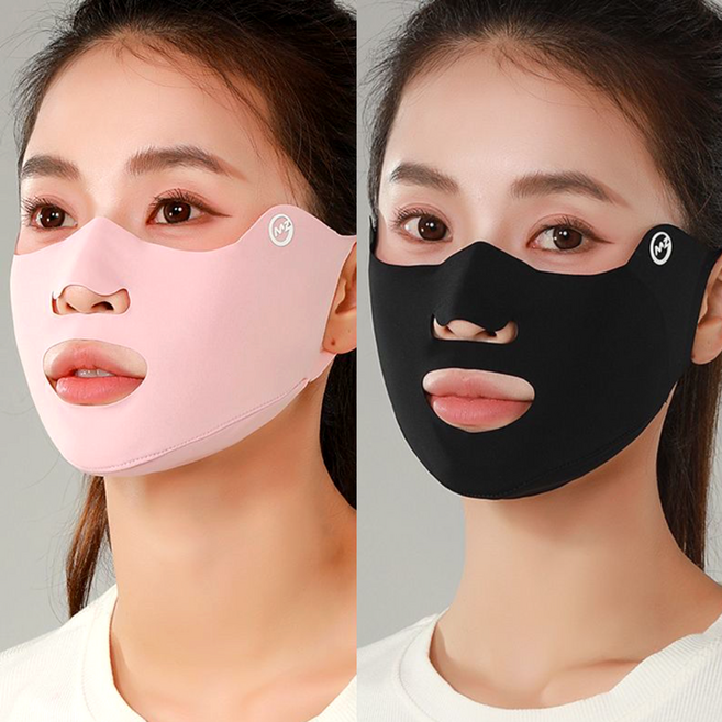 바블래 오픈마스트 1+1 패치 기미주근깨 보호관리 골프마스크, 블랙색 + 핑크색