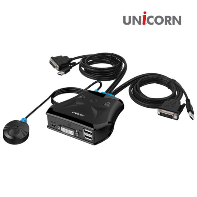 유니콘 KVM-200DVI 2대1 DVI KVM 스위치 케이블연결형, 상세 설명 참조, 1개