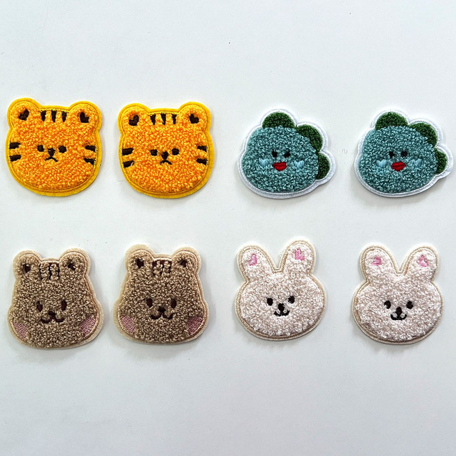 래비 열접착식 열스티커 자수 다림질 수선 패치 뽀글이 동물 공룡 와펜, 1개, 02.동물와펜