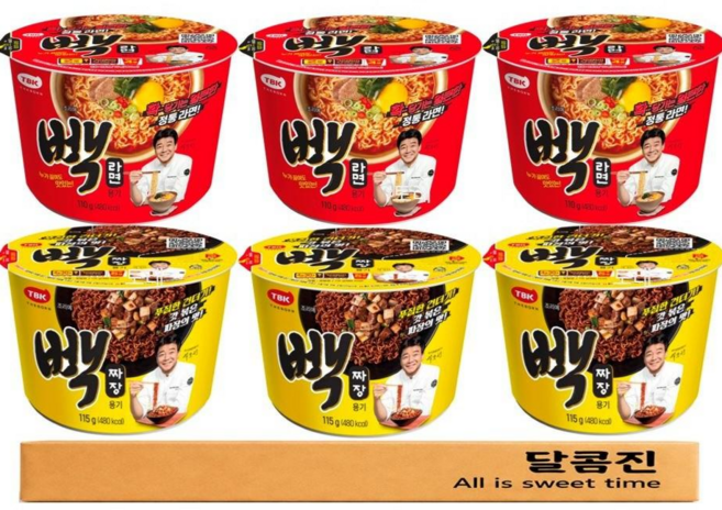[달콤진] 더본코리아 빽라면컵 + 빽짜장컵 3개씩, 1개