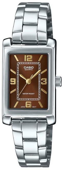 카시오 CASIO LTP-1234DD-5A 여성용 직사각형 표준 클래식 스테인리스 스틸 버건디 다이얼 드레스 시계 버건디