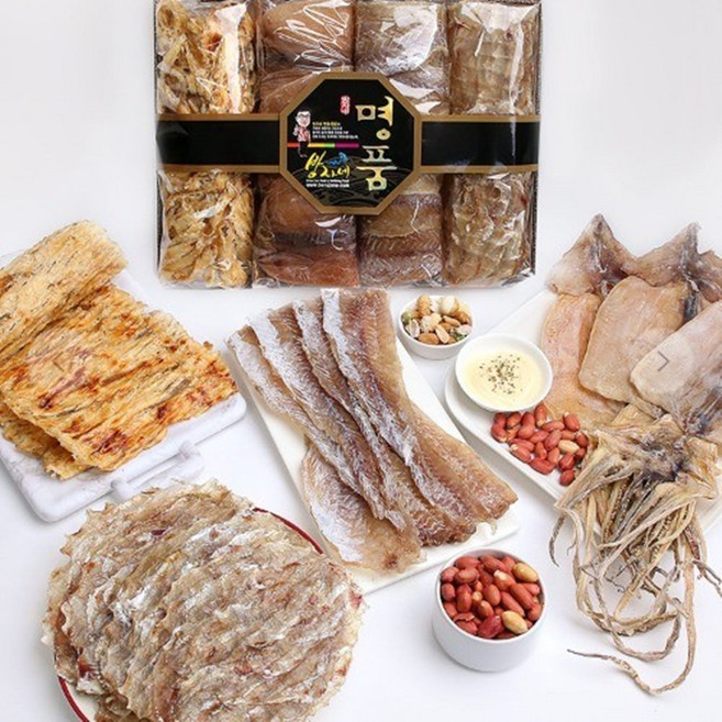 건어물 세트 4종 프리미엄 포 선물 맥반석 페스츄리 양태구이 쥐포 오징어 보자기 포장, 1세트