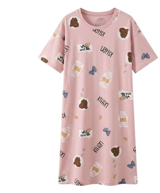 Helena 短袖寬鬆睡裙 甜美睡衣裙 中大尺碼睡衣女 涼爽睡衣洋裝 家居服 居家服 A1182