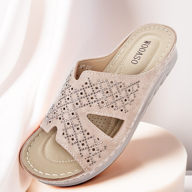 우아슈 여성 큐빅 슬리퍼 스트랩 샌들 1907