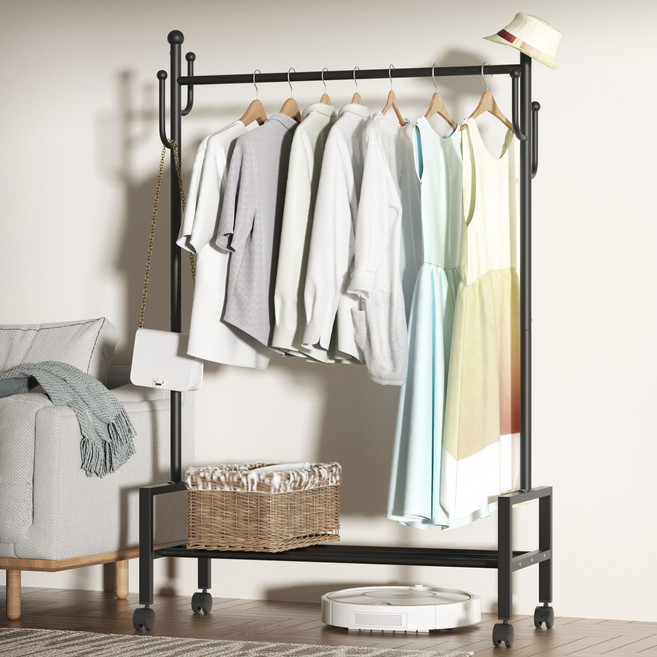 NAEILNAEGGE 튼튼한 이동식 스탠드 행거 옷걸이 수납 선반형, 블랙