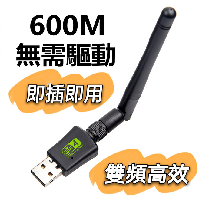 600M 雙頻無線網卡 隨插即用 免驅動, 黑色, 1個, 3019-1