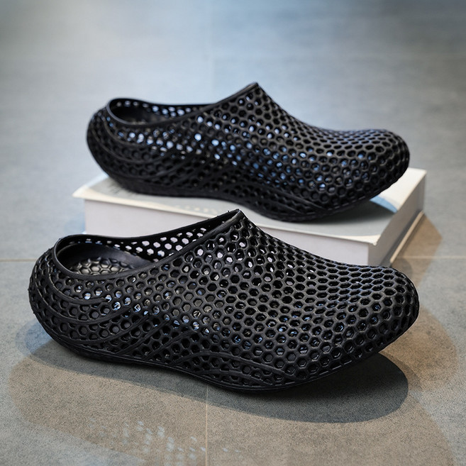 3D 프린팅 슬리퍼 남성화 통기일체형 슬리퍼 쿠셔닝 메쉬 미끄럼 방지 실내실외화 구멍 슬리퍼