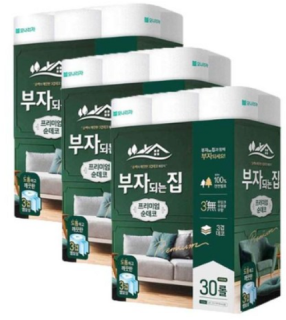 모나리자 부자되는집 프리미엄순데코 27m 30롤X3팩, 30개입