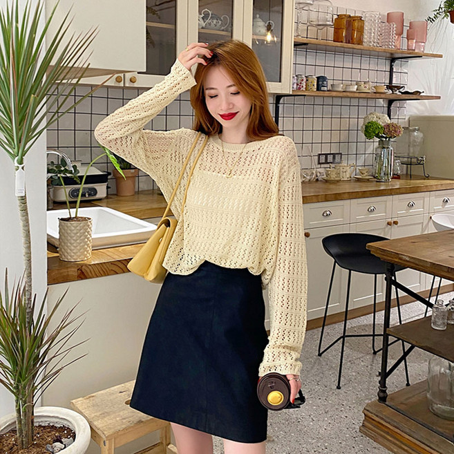 나나뽕 긴팔 루즈핏 스카시 망사 쿨링 메쉬 여름티