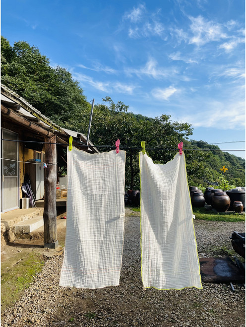 [미앤드] 소창수건 3겹 2장 캠핑 수건 휴대용 타올 야외용수건 차박, 갈색