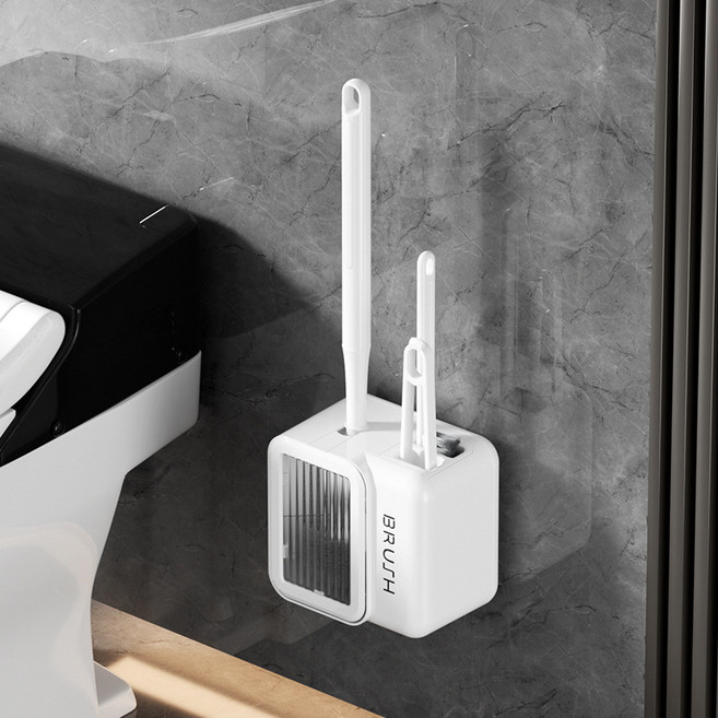 Jeernare 벽걸이형 화장실 청소솔 간편한 변기 청소솔 무타공 변기솔 세트, 1세트, 화이트