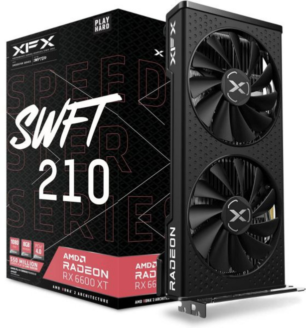 XFX 스피드스터 SWFT210 라데온 RX 6600 XT 코어 게이밍 그래픽 카드 8GB GDDR6 HDMI 3xDP AMD RDNA 2 RX-66XT8DFDQ, 1개