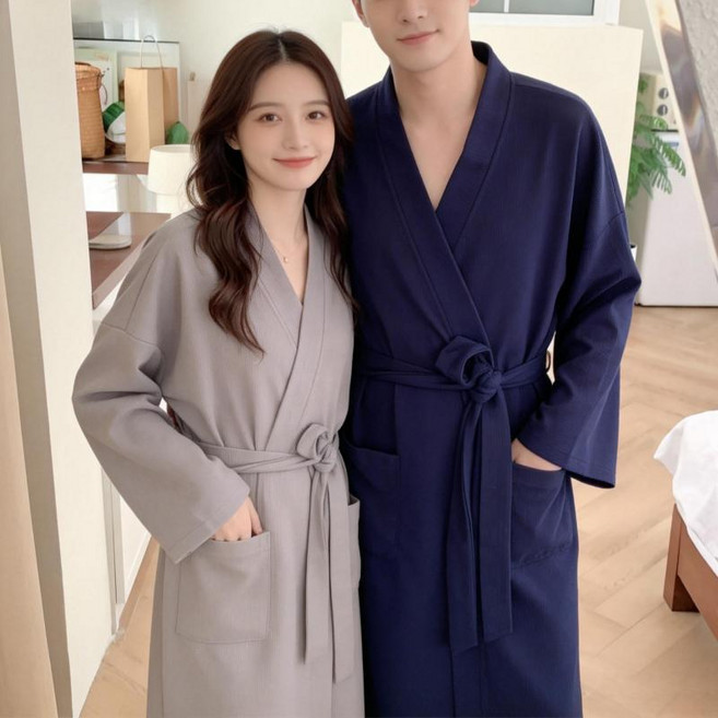 좋은 하루 속건 와플샤워가운 홈웨어로 남녀공용, 1개, 여성용 네이비