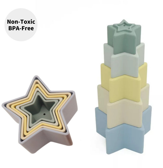 아트릴리 실리콘 스타 스태킹컵 유아용 별모양 컵쌓기 소근육발달 완구 장난감, 1세트, 칼라믹스 02