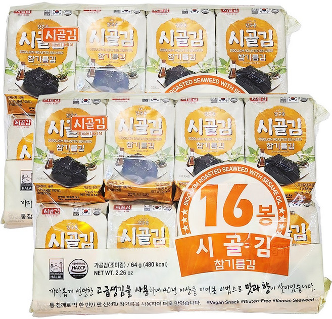시골김 갓구운 참기름김(4g X 16개입), 2개, 64g