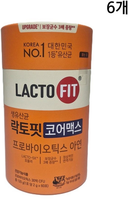 종근당건강 락토핏 생 유산균 코어맥스 60포 6통 360일분 장건강 프로바이오틱스, 120g, 6개