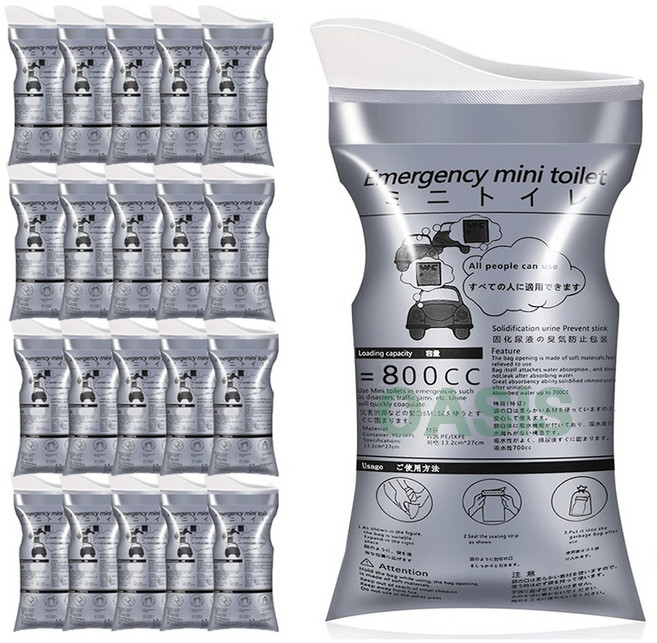 오아시스 소변봉투800CC+응고제 20세트 차량 캠핑 차박 휴대용소변기