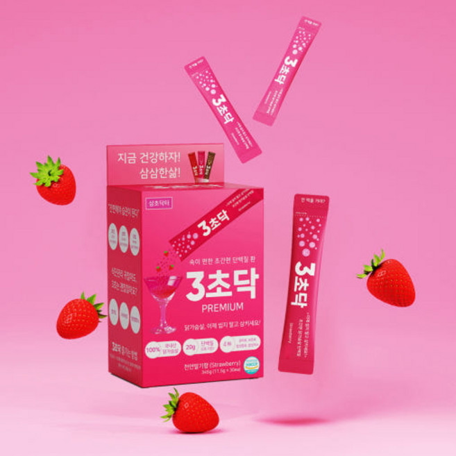 3초닥 프리미엄 천연딸기향 30포 닭가슴살환 단백질보충제 헬스 살찌는보충제 벌크업 식단, 1개, 11.5g