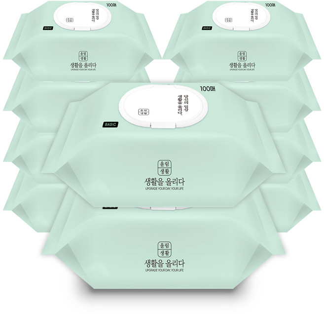 올림생활 36평량 베이직 물티슈 100매 10팩, 10개