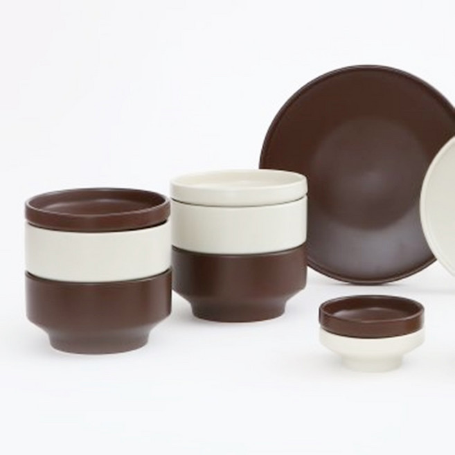 오트 도자기 공기 대접 세트 2인 4인 2color 신혼 나눔접시 반찬그릇, 초코브라운, 7인치 접시, 1개