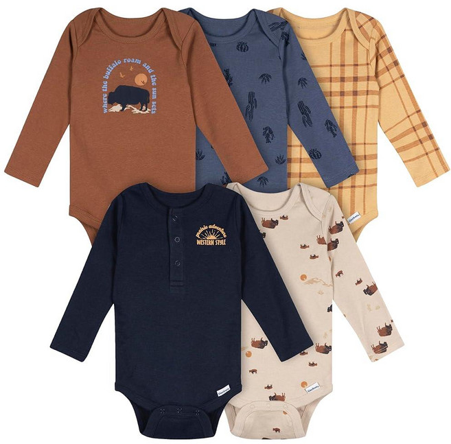 Gerber 남자 아기용 6팩 긴소매 우주복 바디수트 눈이 많이 내리는 재미 6-9 개월