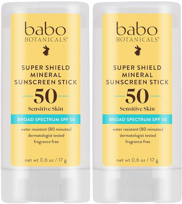 바보 식물성 슈퍼 SPF 50 스틱 자외선 차단제 - 70% 성분 천연 산화 아연 모든 연령대를 위한 NSF & Made Safe EWG 방수 무향료