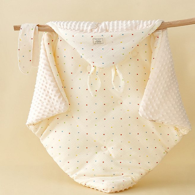 DFMEI 嬰兒縐布豆豆包被初生秋冬抱被a類產房兔耳朵加棉抱被純棉, 彩色點點(冬季600克)