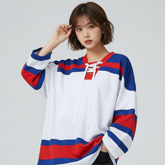 하키 배색라인 7부 티셔츠 - 반티 럭비티셔츠 블록코어룩 하입걸