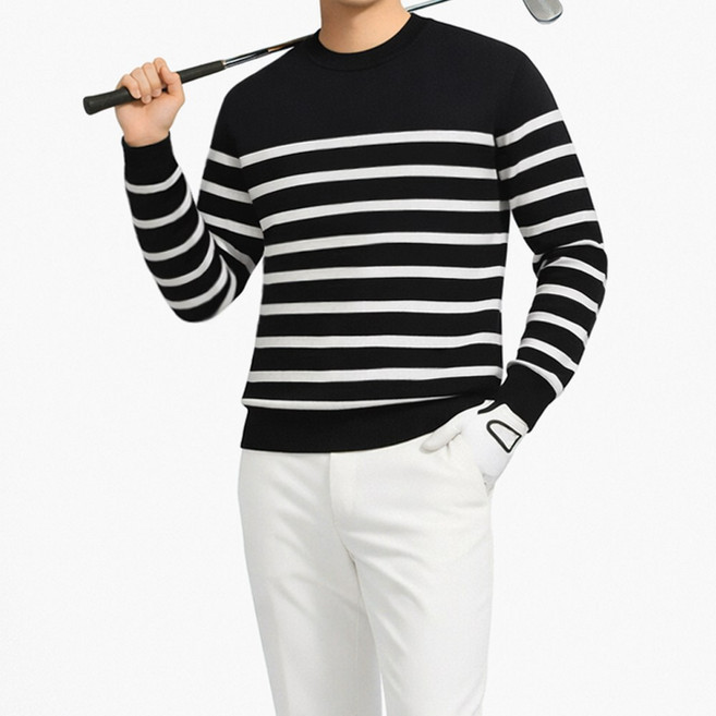 남자 골프 니트 스트라이프 긴팔티 봄 여름 통기성 좋은 국내생간 남성 골프웨어 상의 니트티
