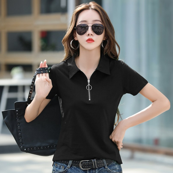 NEW 중년여성 여름 카라 반팔티셔츠 골프반티 95면 무지 데일리 캐주얼 티셔츠 여자반티상의