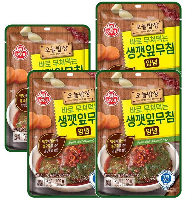 오뚜기 오늘밥상 생깻잎무침양념 100g 4개