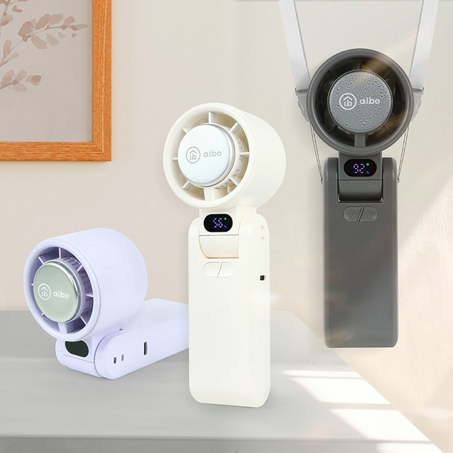 半導體製冷 折疊掛脖渦輪風扇 可帶上飛機 手持風扇 無極調速 冰敷風扇 附掛繩 充電風扇, 紫色